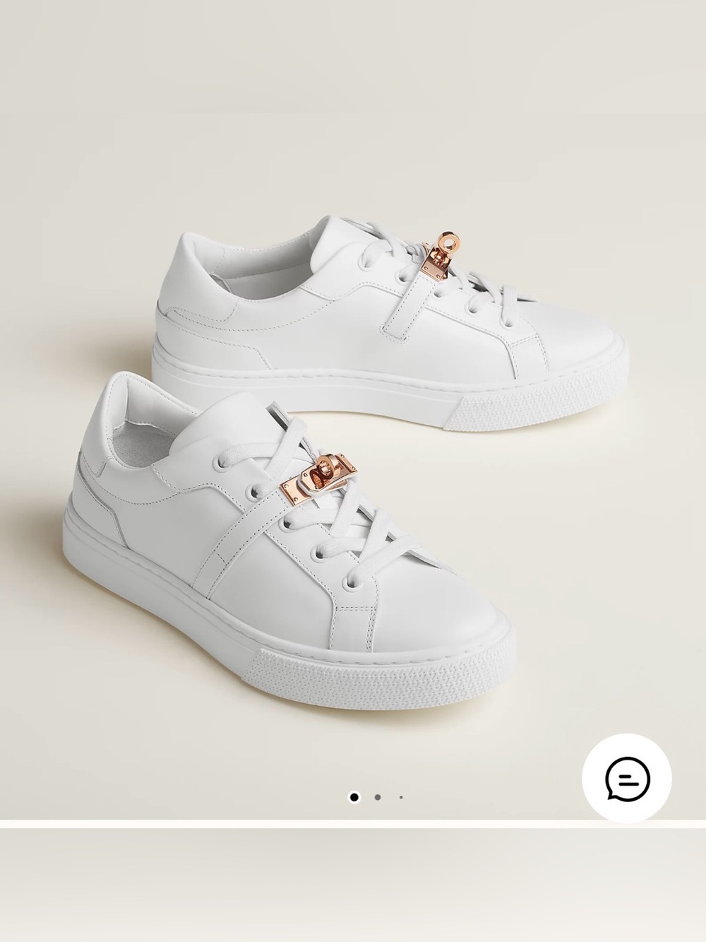 White Leather Low-Top Sneakers with Rose Gold Kelly Buckle-Size 38